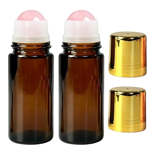 50ml Amber Glass Roll-On Bottle with Rose Quartz Ball - Pink/Pink