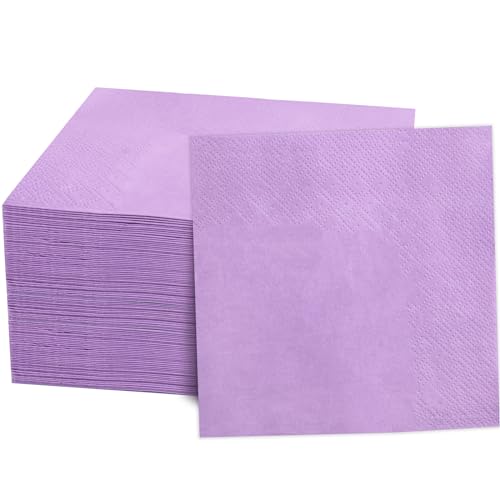 FLOWERCAT 100-Count Purple Cocktail Napkins - 2-Ply Disposable 5" x 5"