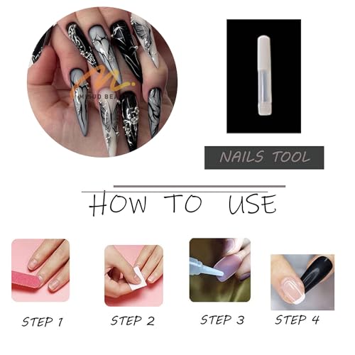 MISUD Long Stiletto Press-On Nails Black Butterfly Gothic Design 24 pcs - Variation 06103-01-01Black