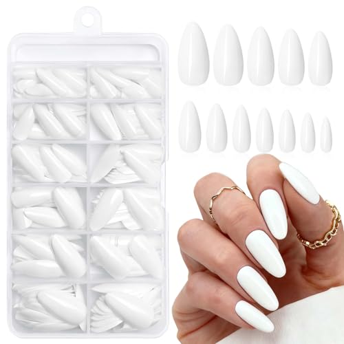 LuckForever White Medium Almond Fake Nails 240pc Press On Manicure