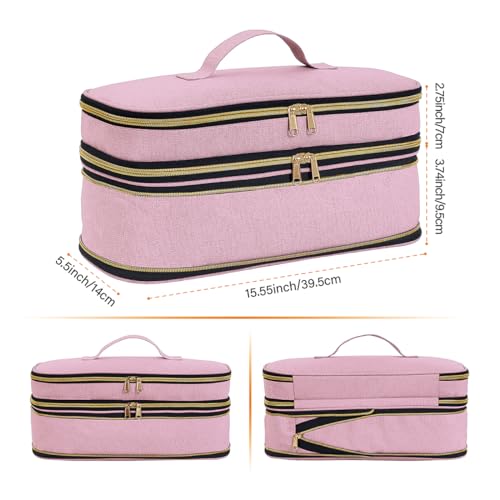 UOZL Pink Hair Dryer & Curling Iron Travel Case - Dual-Layer Organizer