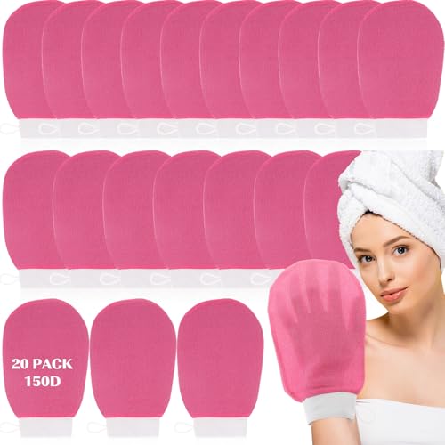 FoldTier Rose Red Exfoliating Body Glove 20 Pcs - Deep Skin Scrubber for Men & Women