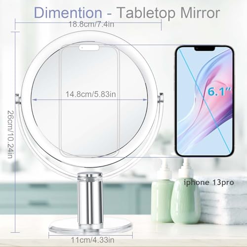 CLSEVXY 7.4-Inch Double-Sided Vanity Mirror, 1X/15X Magnifying Makeup Mirror