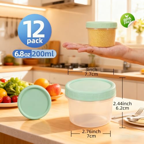 12 Pack 6.8 oz Food Storage Containers with Twist Top Lids - BPA Free, Leakproof, Microwave & Dishwasher Safe