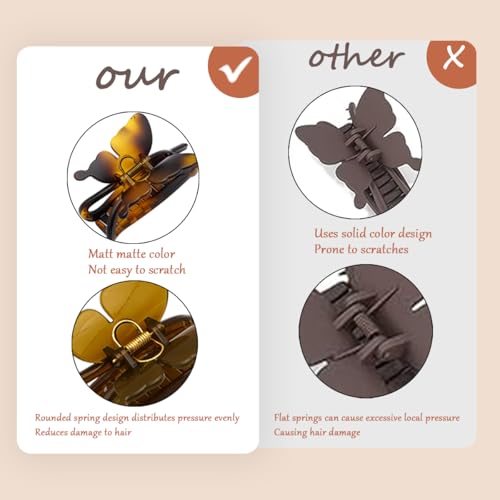 Urrykid Butterfly Hair Clips 4 Pack – Large 4.4 Inch Non-Slip Claw Clips for Thick Hair, Women's Gift