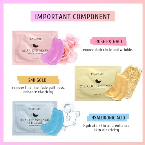 PEAUAMIE Under Eye Patches for Dark Circles & Wrinkles - 30 Pairs