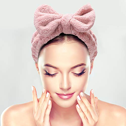 Senkary 4 Pack Microfiber Bow Headbands for Face & Shower, Pink Blue Purple Gray