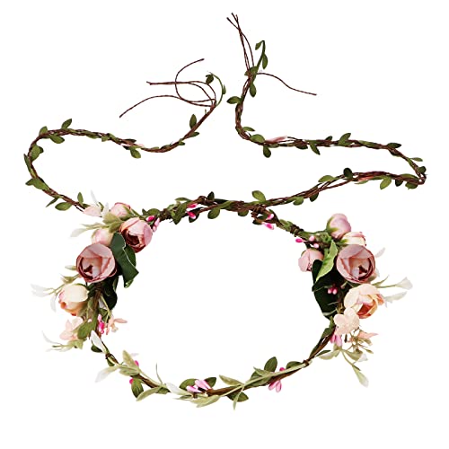 Pink Flower Crown Headband for Weddings Photoshoots Festivals Women & Girls
