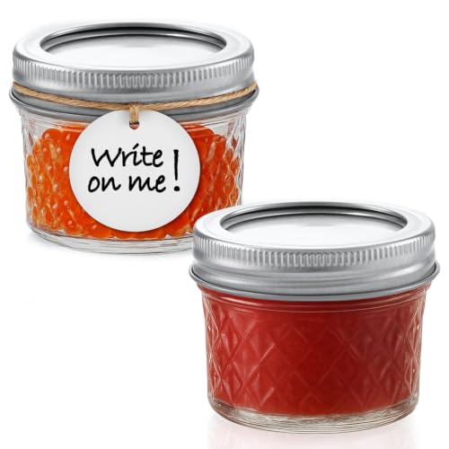 Tecohouse 4 oz Mini Mason Jars - Airtight Glass Containers, 2 Pack