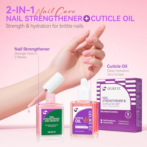 gelike ec Natural Nail Growth Oil Kit 0.5 Fl Oz Pack of 2 with Soft Pink & Pomegranate