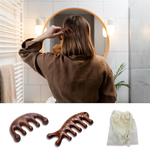 Wooden Scalp Massager Comb Set - 2 Pack Sandalwood Gua Sha Tools