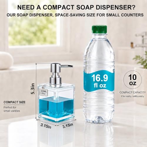LGURT 300ml Clear Acrylic Soap Dispenser - Compact Pump for Kitchen & Bathroom