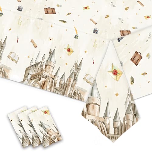 3PCS Magical Wizard School Tablecloth - Disposable Plastic Covers for Parties