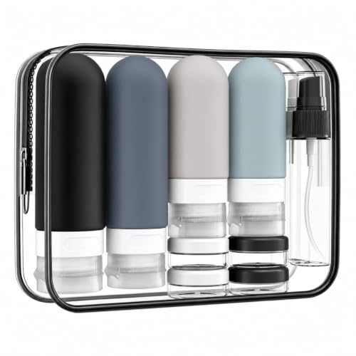 Tonater 17 Pack Travel Bottles Set TSA Approved Leak-Proof Silicone Toiletry Containers with Labels – Black, White, Green, Dark Blue, Khaki