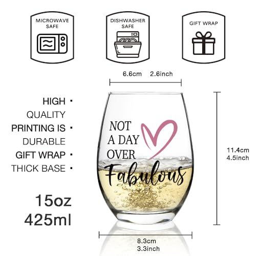 Not a Day Over Fabulous Stemless Wine Glass - 15oz Gift for Her