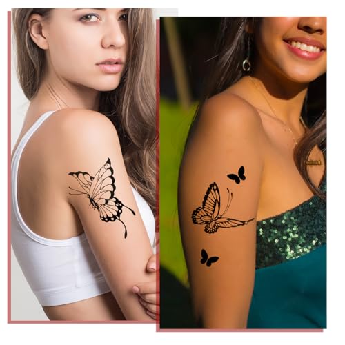 8 Black Butterfly Temporary Tattoos - Waterproof & Realistic Design