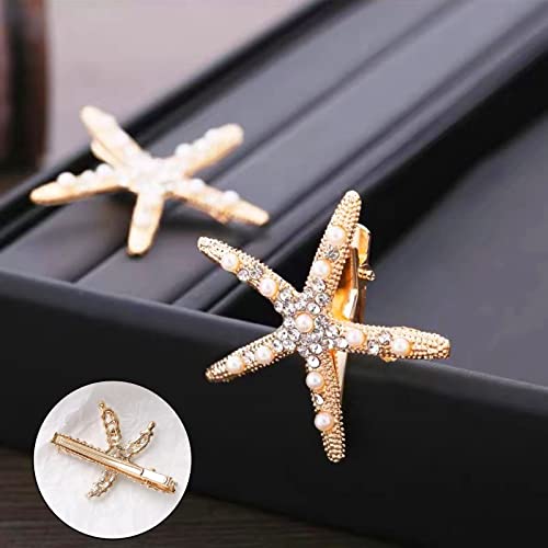 8Pcs Starfish Seashell Hair Clips with Pearls & Rhinestones - Bridal Wedding Hair Accessories