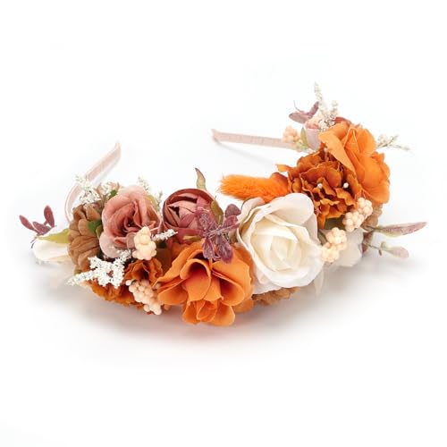 PoshMyra Burnt Orange Floral Hairband for Girls Birthday & Weddings