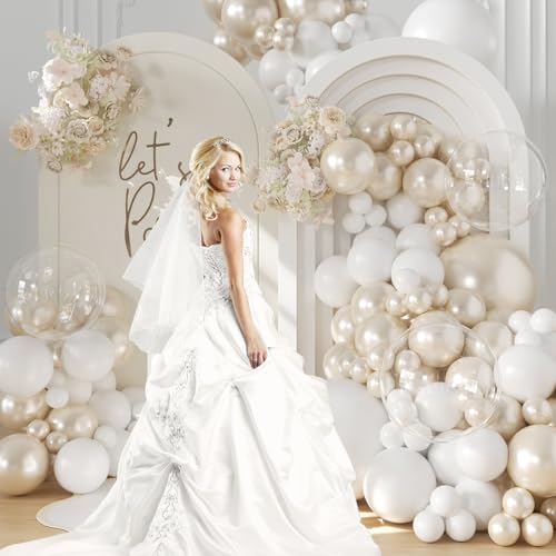 Double Stuffed Pearl White Balloon Arch Kit for Weddings & Showers