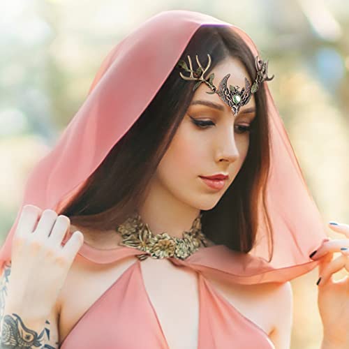 MOSTORY Green Handmade Fairy Antler Crown Elf Headpiece Woodland Leaf Tiara for Renaissance Festival Cosplay