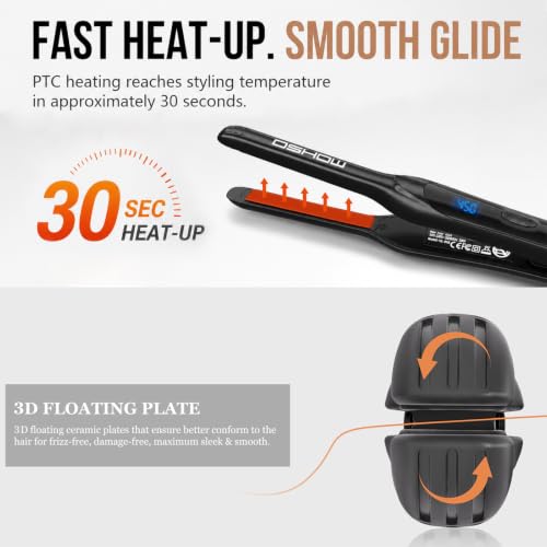 DSHOW Black 0.3 Inch Mini Flat Iron for Short Hair & Beards, Travel-Ready Ceramic Straightener