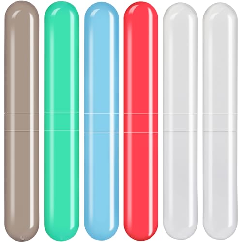 Eaezerav 6 Pack Travel Toothbrush Cases - Breathable, Portable, Multi-Color, with Variation (Red, Blue, Green, Grey, Lucency) for Camping, Travel, Bathroom, Home