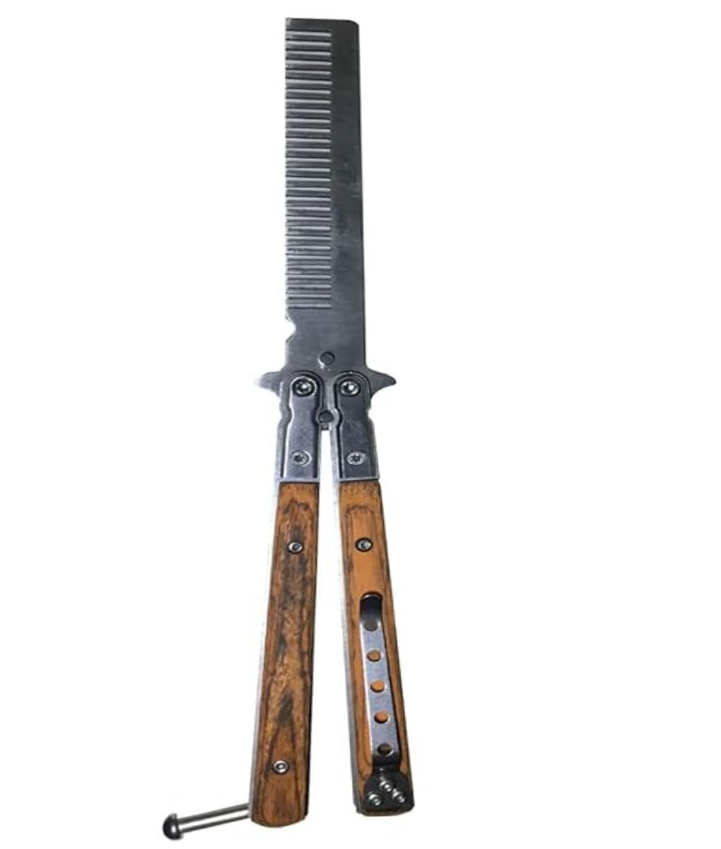 1 Pcs Metal Stainless Steel Wooden Handle Durable Folding Butterfly Comb Gift Set
