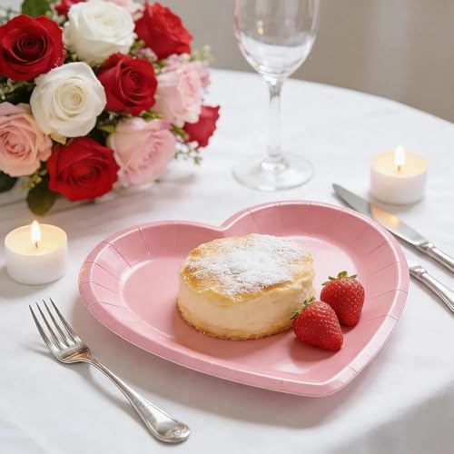 40-Pack Pink Heart Shaped Disposable Plates - 9 Inch Party Supplies