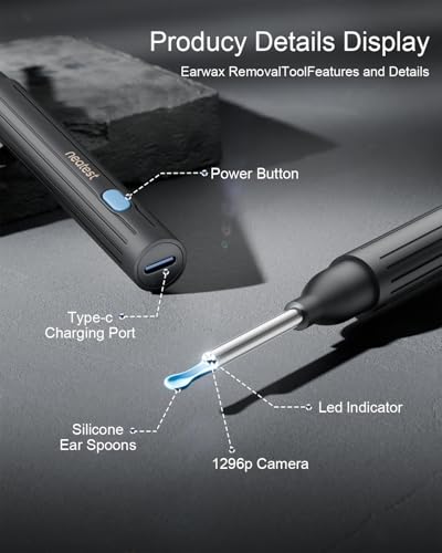 NEATEST Jet Black Ear Wax Removal Kit with HD Otoscope, 8 Ear Tools & 6 LED Lights