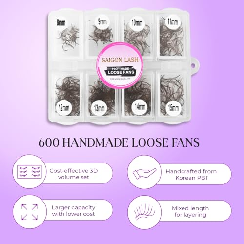 Saigon Lash 600 Promade Loose Fans - Dark Brown 3D Volume Eyelash Extensions