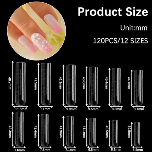 120 Pcs Poly Nail Extension Gel Forms - Coffin Shape with Scale