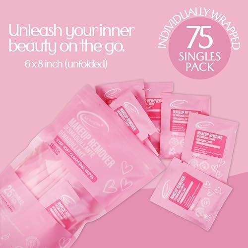 Air Jungles Pink Micellar Makeup Remover Wipes - 75 Ct, Pack of 3, Individually Wrapped