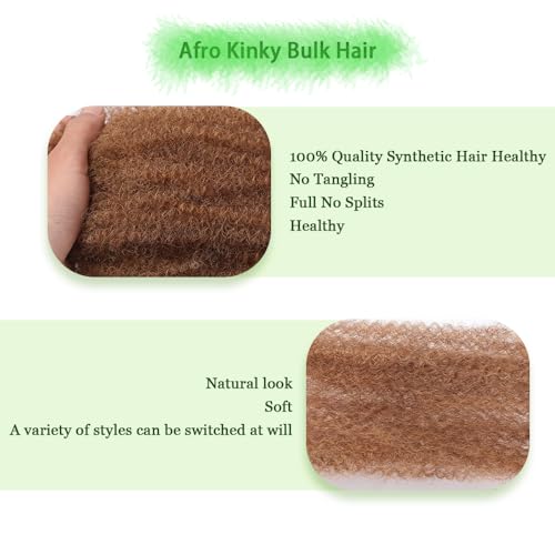 MOCCWOM Afro Kinky Bulk Hair for Dreadlock Extensions - 14 Inch, 4 Bundles, 120g