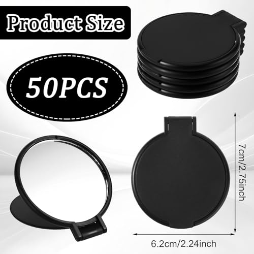 50 Pcs Black Round Compact Folding Pocket Mirror - Portable Mini Makeup Mirrors