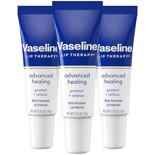 Vaseline Lip Therapy Advanced Healing 3-Pack ? White Petroleum Moisturizing Lip Balm for Extremely Dry Lips, 0.35 Oz Ea
