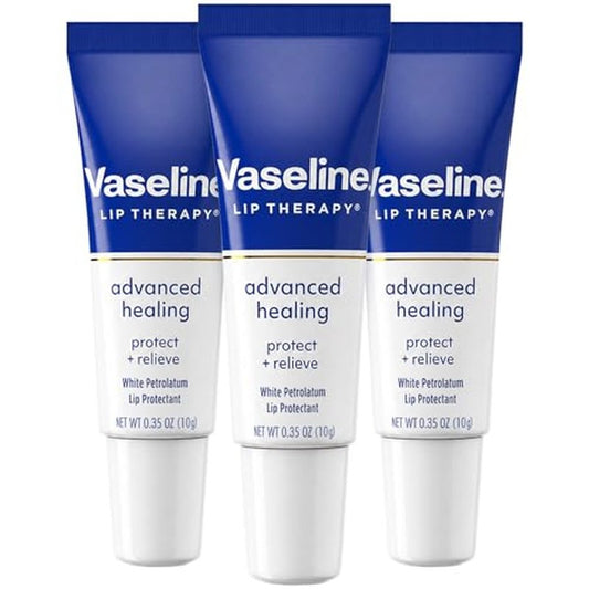 Vaseline Lip Therapy Advanced Healing 3-Pack ? White Petroleum Moisturizing Lip Balm for Extremely Dry Lips, 0.35 Oz Ea