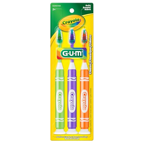 GUM Crayola Marker Kids Toothbrush, Soft Bristles, 3 Count (Ages 3+), 3 Pack