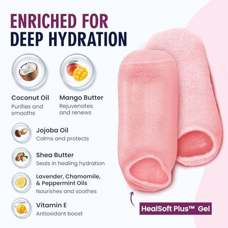 Dr. Frederick¡¯s Original Moisturizing Gel Socks for Men & Women ? Dry Feet & Cracked Heel Treatment ? Full Foot Gel Lining with Mango Butter, Shea Butter, Jojoba & Coconut Oil ? Plush Pink