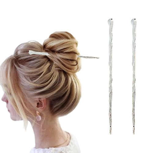 LELEVTXP Alloy Hair Chopsticks 2-Pack Minimalist Bun Jewelry for Long Thick Hair