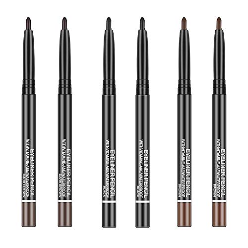 Go Ho 6-Pack Gel Eyeliner Pencils - Black, Light Brown, Dark Brown, Smooth & High Pigment