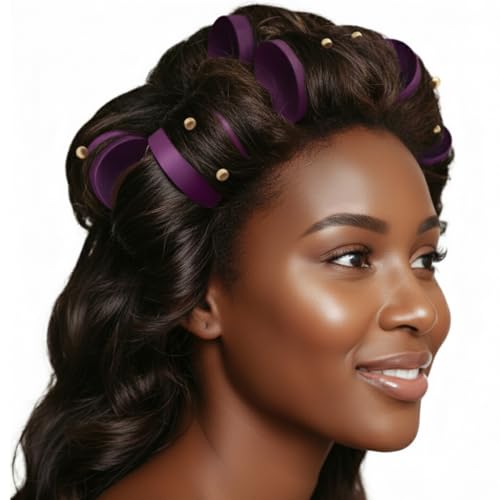 DONNA 1.75” Purple Heatless Hair Rollers – 12-Pack Snap-On Curlers