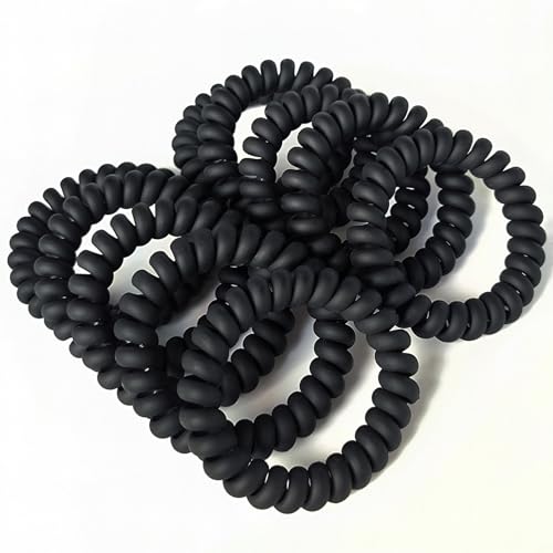 20 Matte Black Spiral Hair Ties - Soft, No Damage, Waterproof