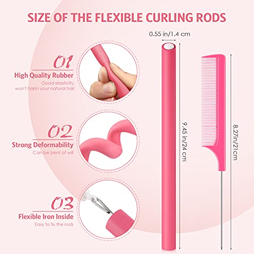 Syhood Pink Flexible No Heat Hair Curling Rods 30 Pcs 9.45 x 0.55 Inch - DIY Curling Tool