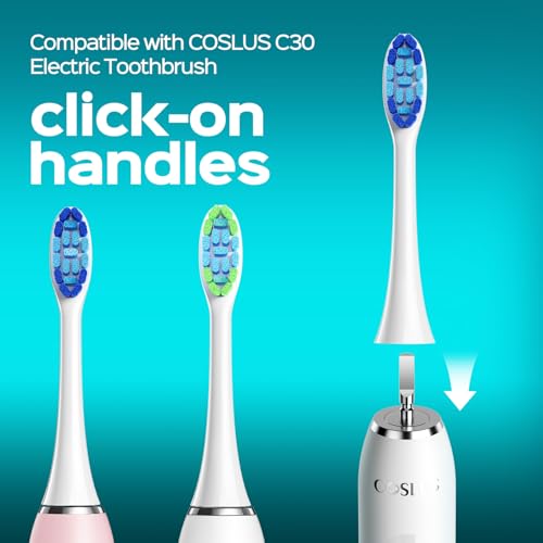 COSLUS C30 Sonic Electric Toothbrush Replacement Heads, 6 Soft Green Heads