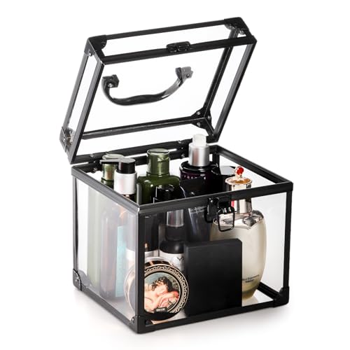 Okllen Clear Crown Makeup Organizer Case - Acrylic Cosmetic Storage Box with Handle