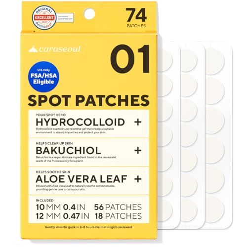 Caraseoul Hydrocolloid Pimple Patches - 74 Count Acne Treatment with Bakuchiol