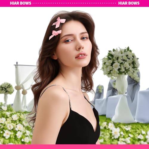 YGDZ Pink Mini Bow Hair Clips - 20PCS Satin Ribbon Barrettes