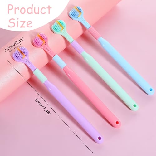 3-Sided Soft Bristle Toothbrush Set for Adults - 4 Pack, Colorful, Deep Cleaning