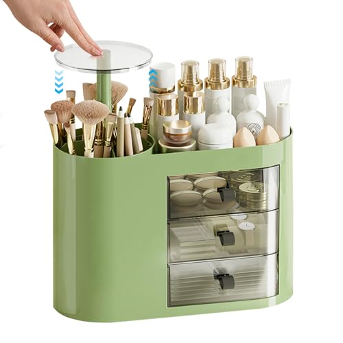 DASITON Makeup Organizer with 3 Drawers & Automatic Pop-Up Brush Holder