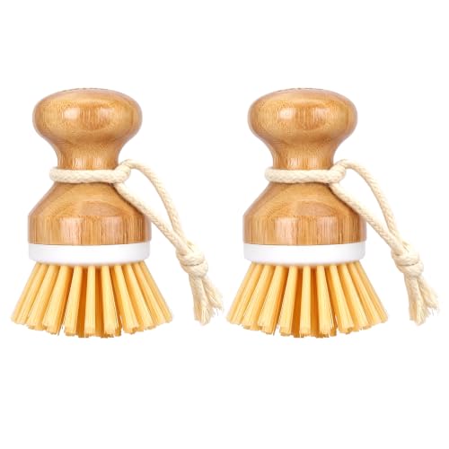 SetSail Bamboo Dish Scrub Brush 2 Pack - Ergonomic Kitchen Cleaning